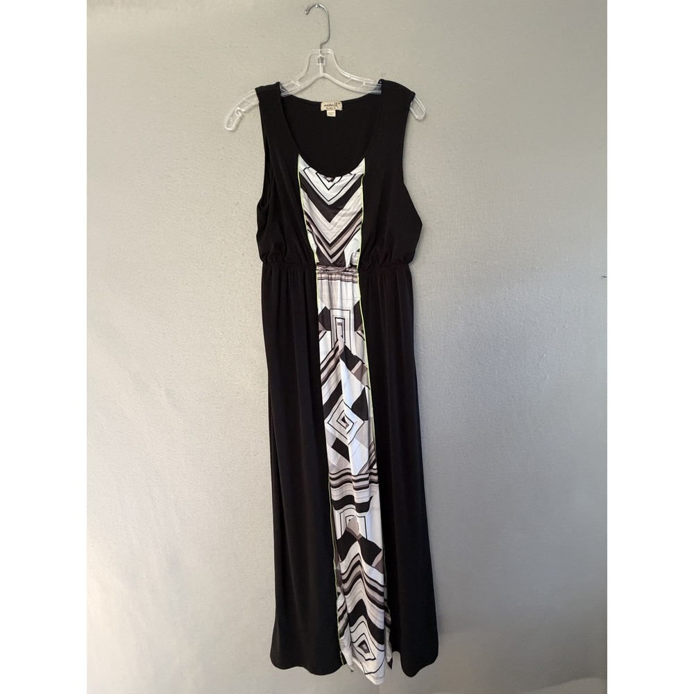 One World Dress Womens M Black Geometric Scoop Neck Sleeveless Maxi Jersey